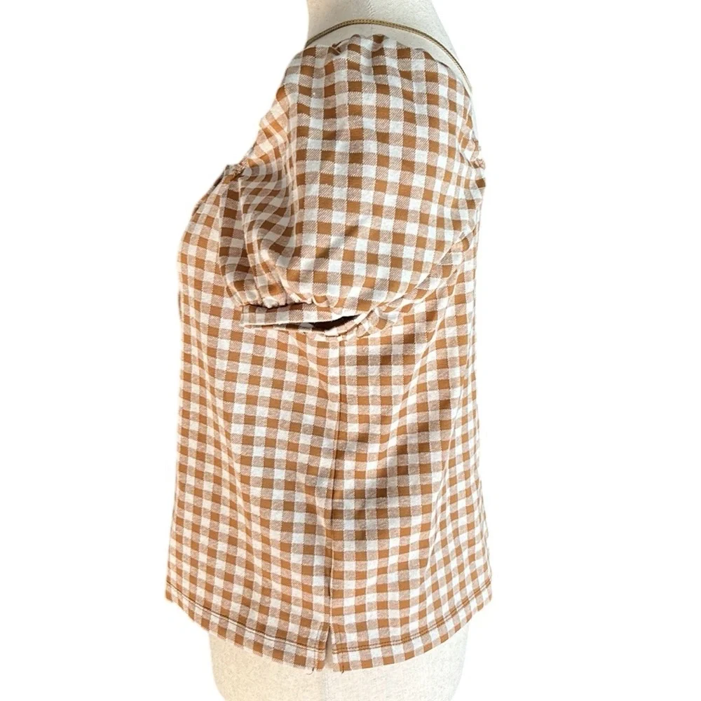 Madewell Gingham Jacquard Square-Neck Puff-Sleeve Top